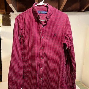 Ralph Lauren Button Down Long Sleeve Mens Shirt Size M Red Black Gingham Plaid
